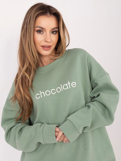 RUE PARIS Pistacjowa damska  bluza oversize bez kaptura