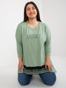 Pistacjowa asymetryczna tunika plus size z bawełny