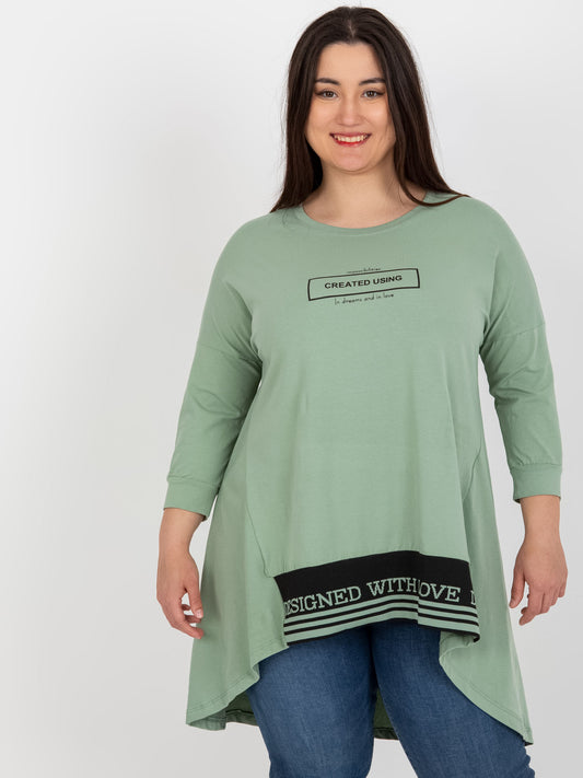 Pistacjowa asymetryczna tunika plus size z bawełny