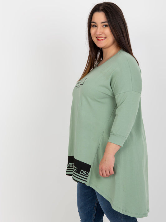 Pistacjowa asymetryczna tunika plus size z bawełny