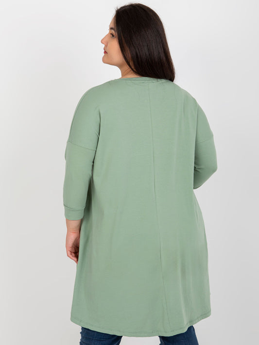 Pistacjowa asymetryczna tunika plus size z bawełny