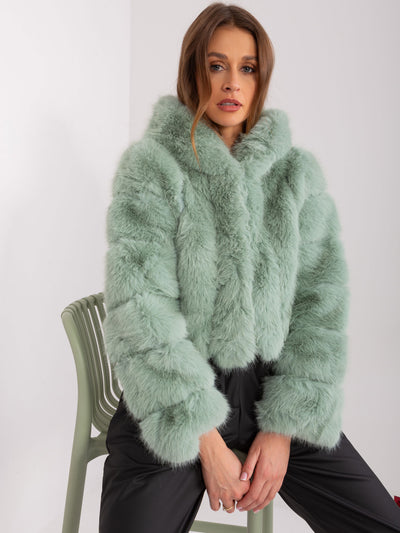 Pistacjowa kurtka przejściowa ze sztucznego futra