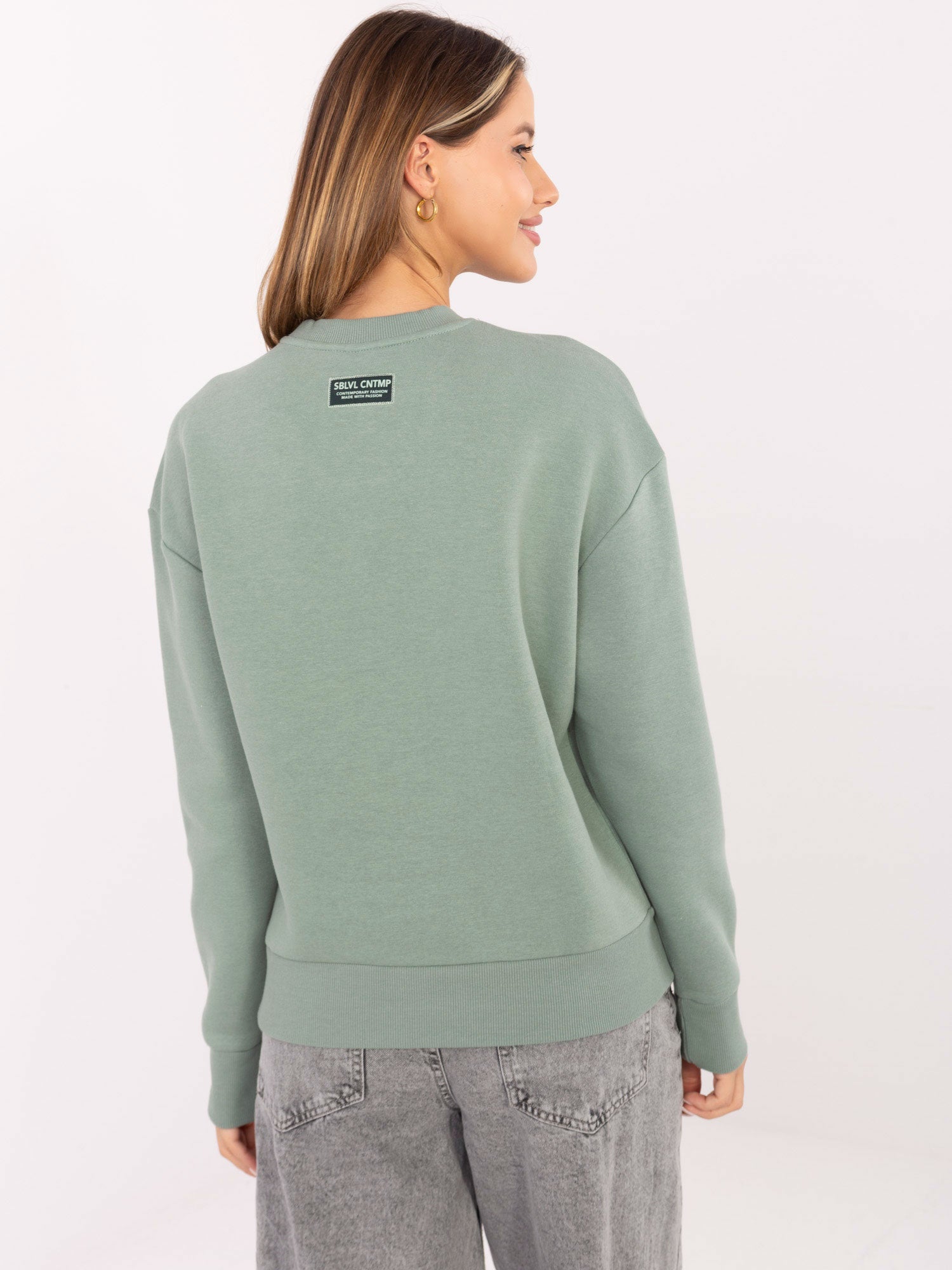 SUBLEVEL Pistacjowa ocieplana bluza bez kaptura
