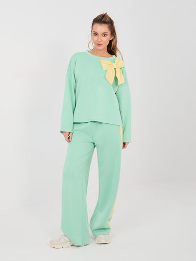 RUE PARIS Pistacjowy dresowy komplet z bluzą oversize