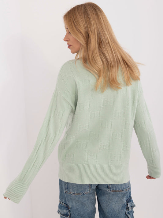 Pistacjowy damski sweter golf we wzory