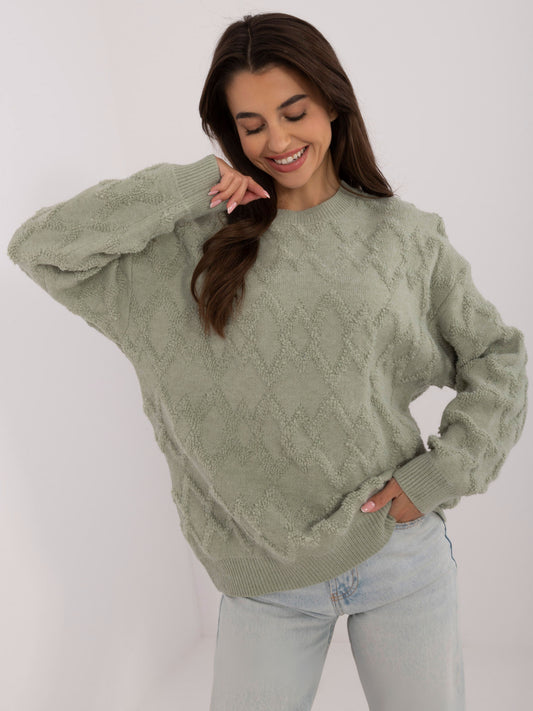 Pistacjowy damski sweter o kroju oversize