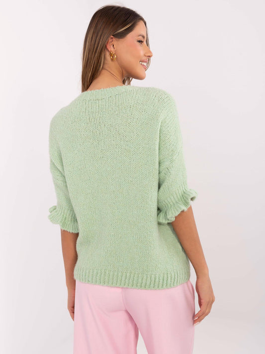 Pistacjowy sweter oversize z rękawem 3/4