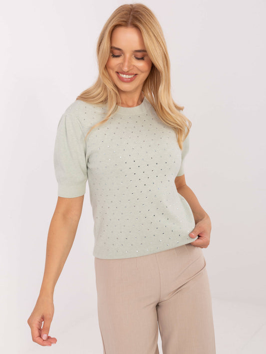 Pistacjowy damski sweter z krótkim rękawem