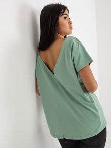 Pistacjowy luźny t-shirt basic z bawełny Fire