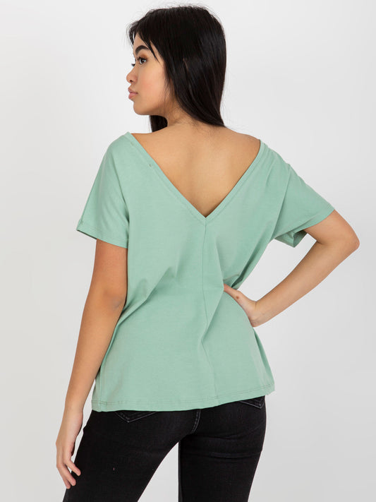 Pistacjowy luźny t-shirt basic z bawełny Fire