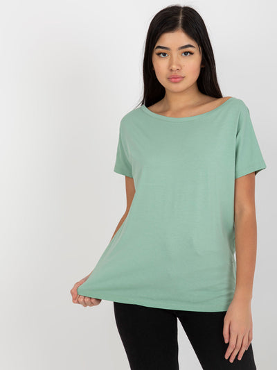 Pistacjowy luźny t-shirt basic z bawełny Fire