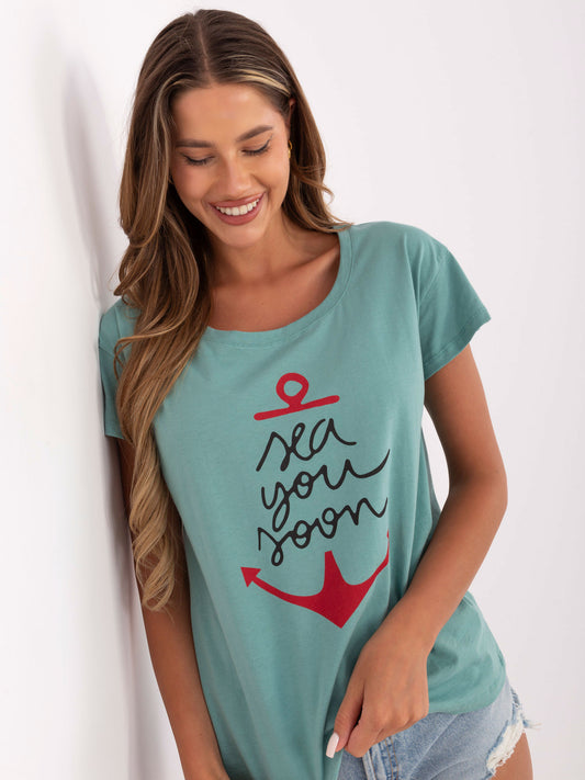 Pistacjowy damski t-shirt z bawełny