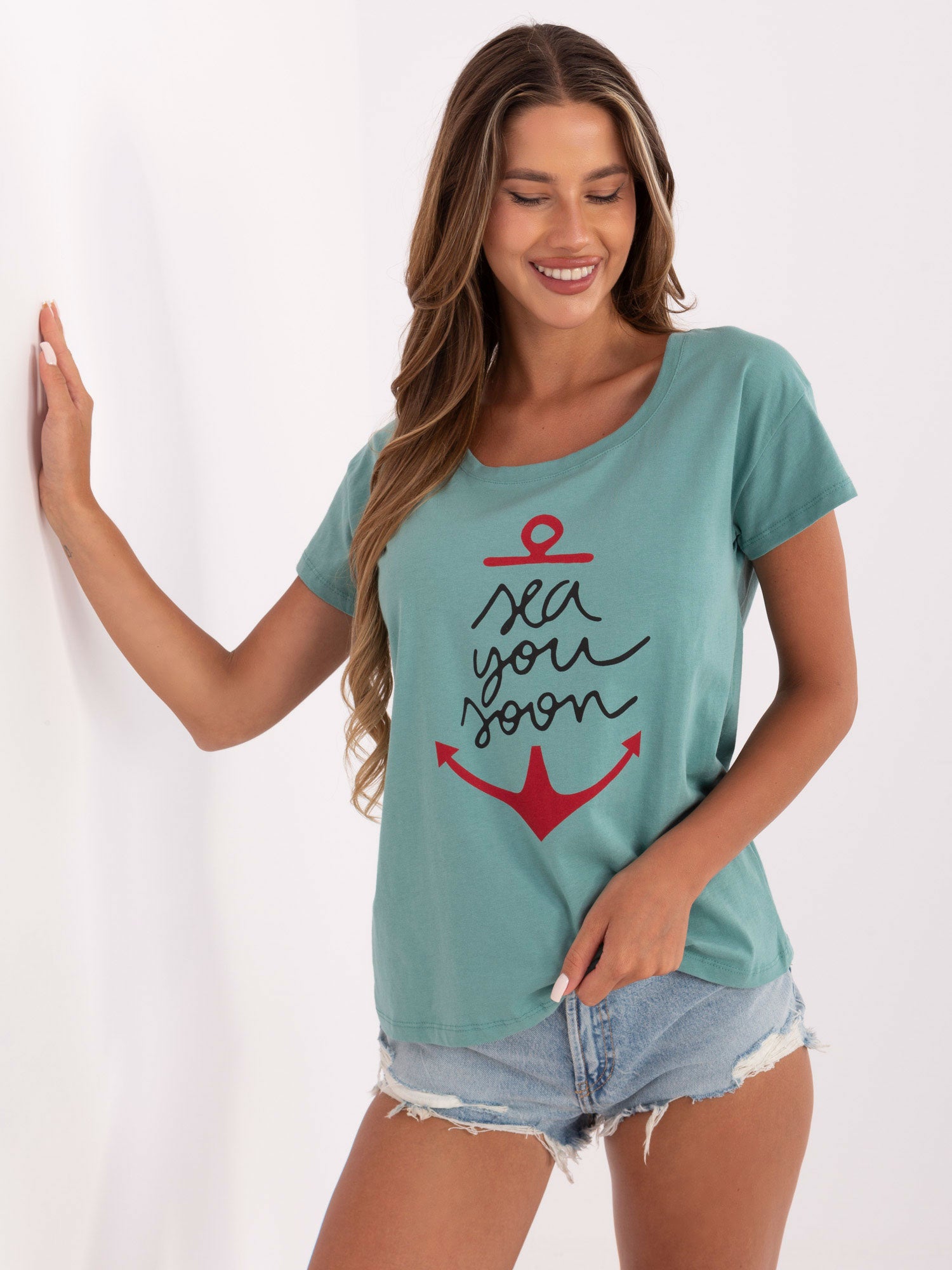Pistacjowy damski t-shirt z bawełny