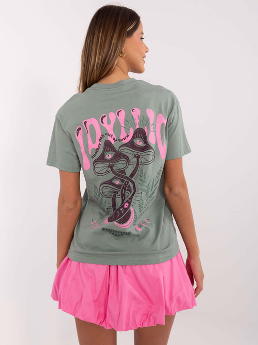 SUBLEVEL Pistacjowy damski t-shirt z napisami