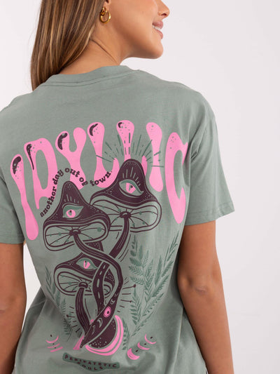 SUBLEVEL Pistacjowy damski t-shirt z napisami