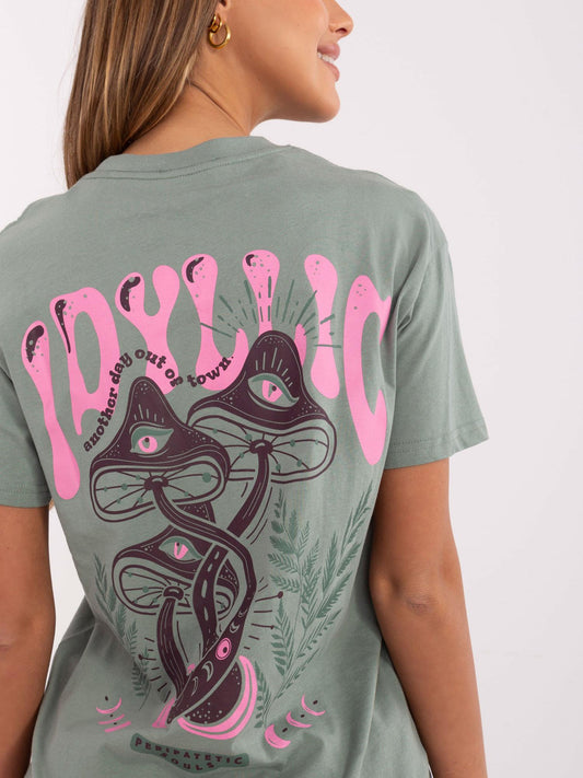 SUBLEVEL Pistacjowy damski t-shirt z napisami