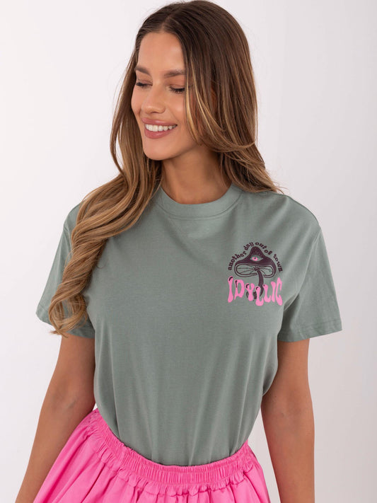 SUBLEVEL Pistacjowy damski t-shirt z napisami