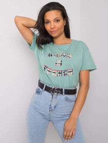 Pistacjowy t-shirt damski z napisem