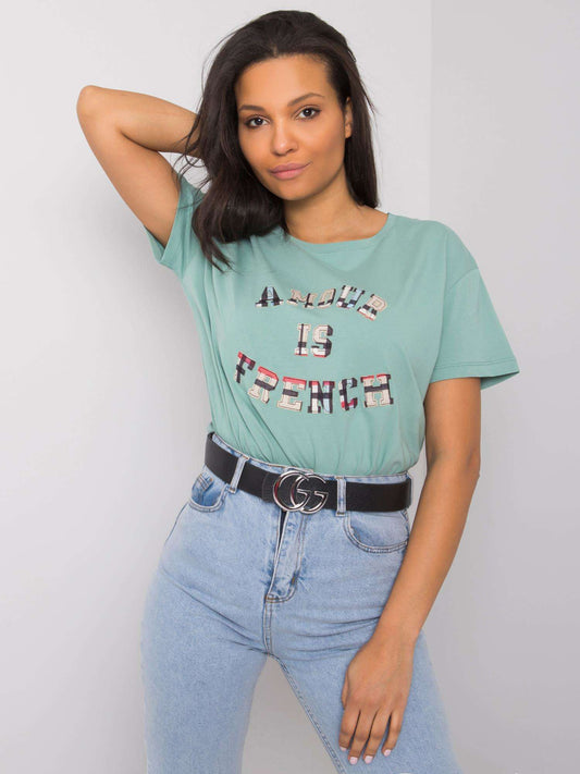 Pistacjowy t-shirt damski z napisem