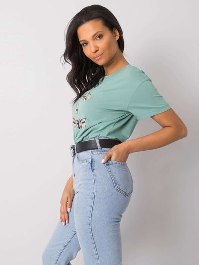 Pistacjowy t-shirt damski z napisem