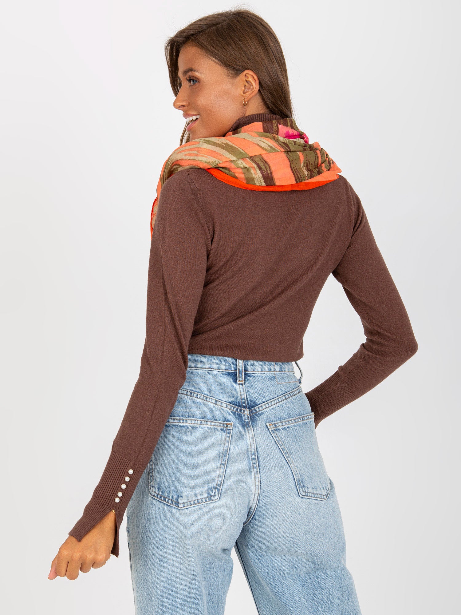 Pomarańczowa bawełniana chusta z nadrukiem