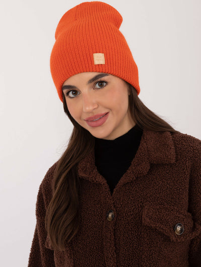 RUE PARIS Pomarańczowa czapka beanie z dzianiny