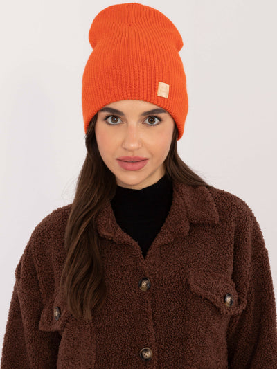RUE PARIS Pomarańczowa czapka beanie z dzianiny