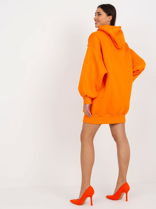 Pomarańczowa długa bluza basic z kapturem