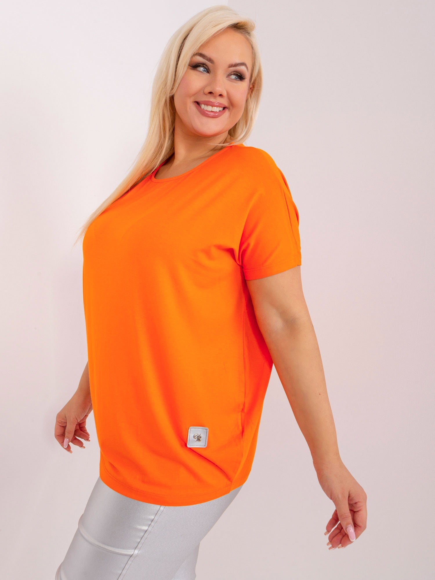 Pomarańczowa bluzka plus size z krótkim rękawem