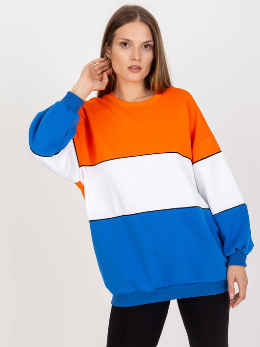 RUE PARIS Pomarańczowo-niebieska dresowa bluza basic bez kaptura