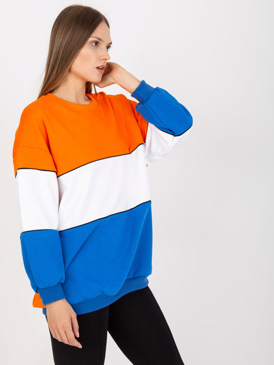 RUE PARIS Pomarańczowo-niebieska dresowa bluza basic bez kaptura