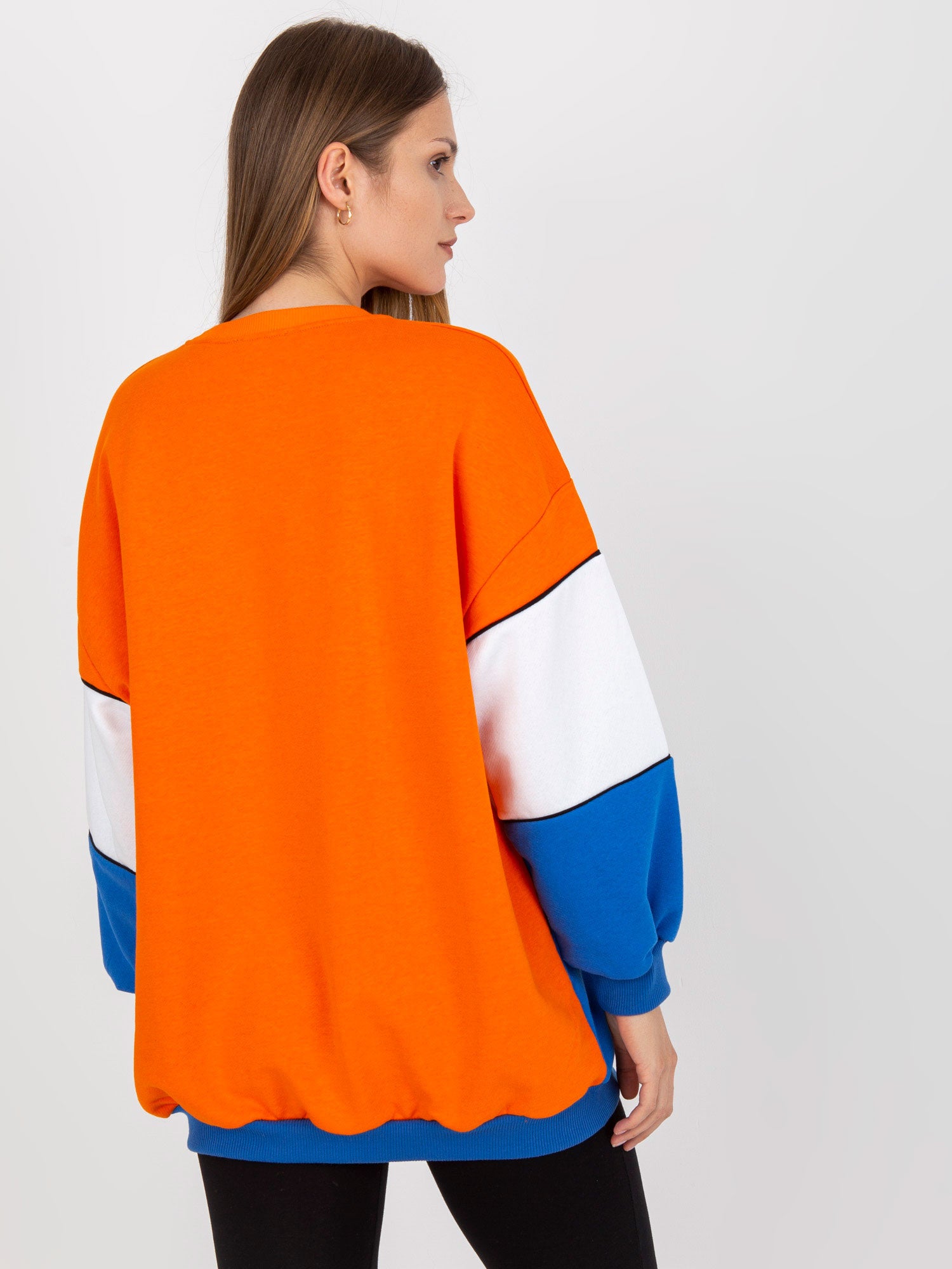 RUE PARIS Pomarańczowo-niebieska dresowa bluza basic bez kaptura