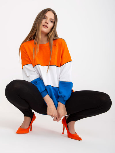 RUE PARIS Pomarańczowo-niebieska dresowa bluza basic bez kaptura