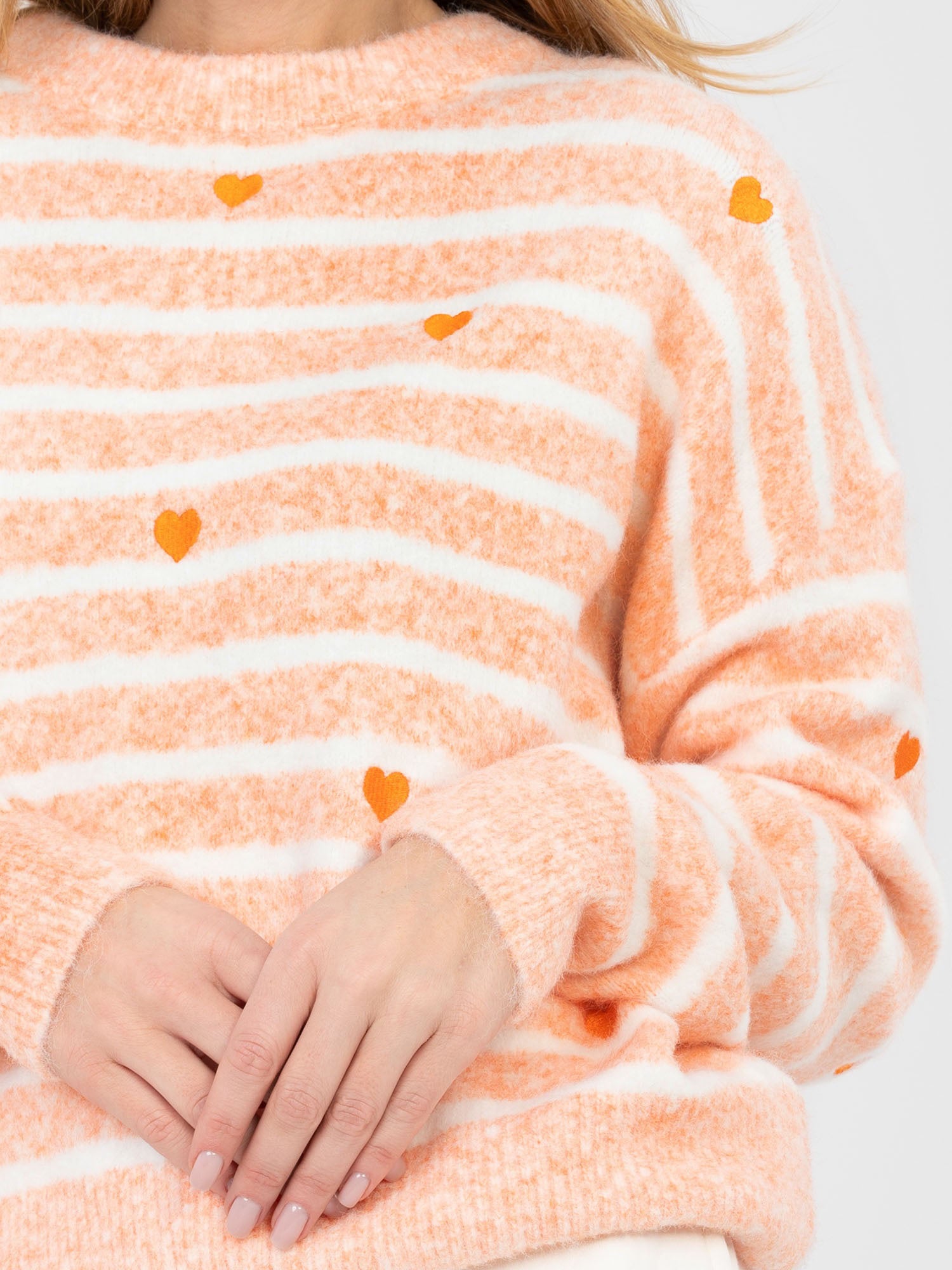 Pomarańczowy damski sweter z okrągłym dekoltem