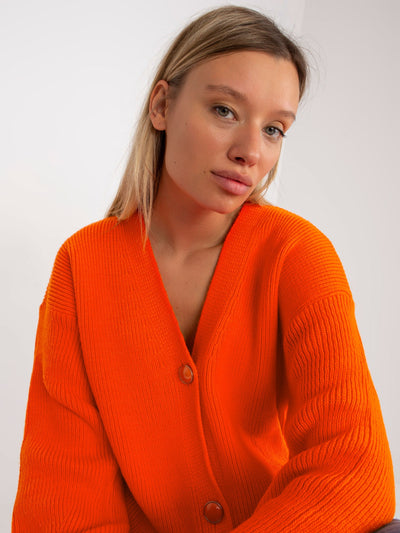 Pomarańczowy sweter rozpinany z ozdobnymi guzikami RUE PARIS