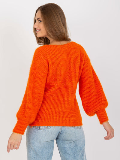 Pomarańczowy puszysty sweter klasyczny z moherem OCH BELLA