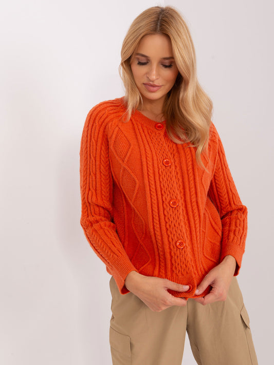 Pomarańczowy sweter damski na guziki