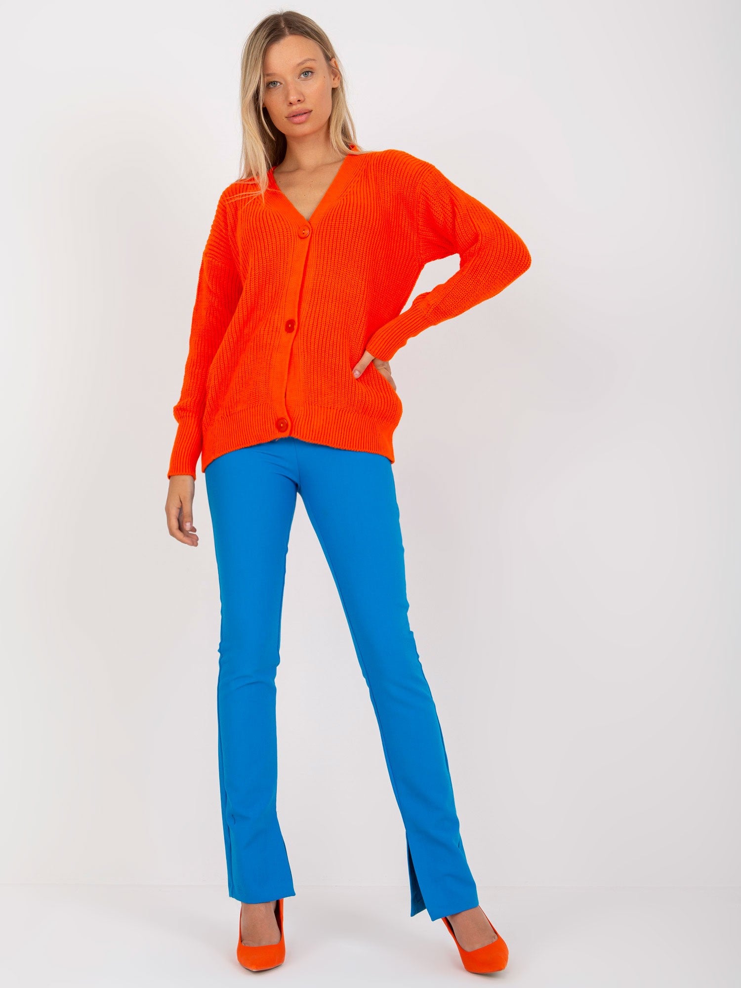 Pomarańczowy sweter rozpinany oversize RUE PARIS