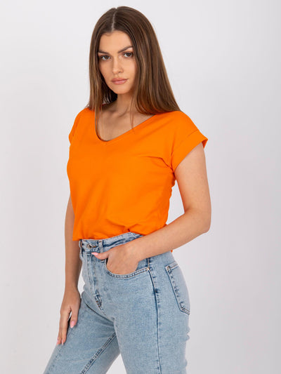 RUE PARIS Pomarańczowy t-shirt jednokolorowy
