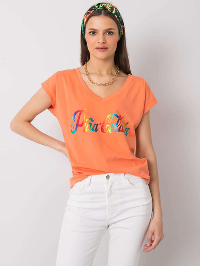 Pomarańczowy t-shirt z kolorowym nadrukiem