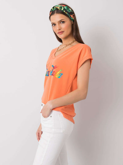 Pomarańczowy t-shirt z kolorowym nadrukiem