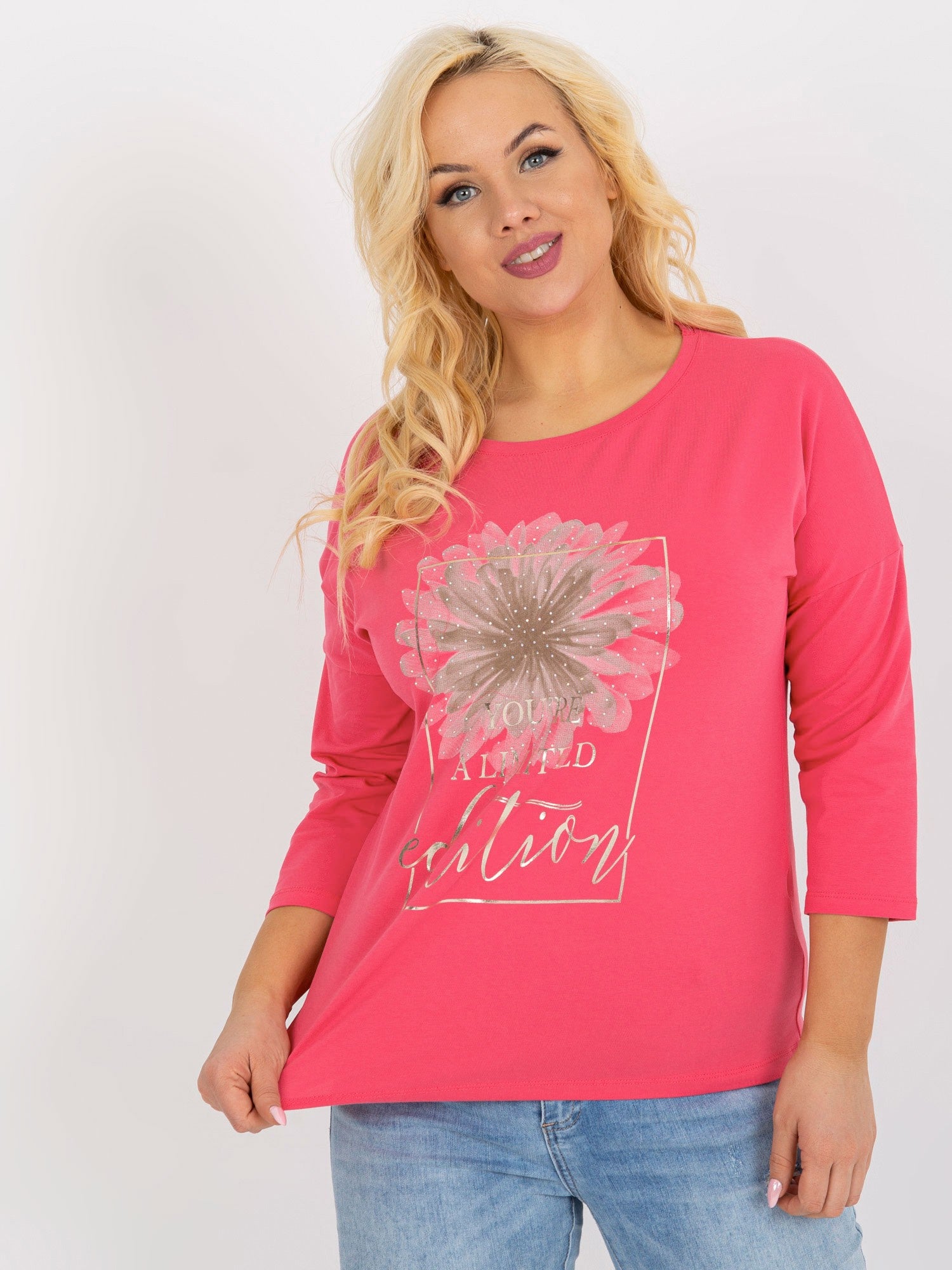 Różowa bawełniana bluzka plus size z dżetami
