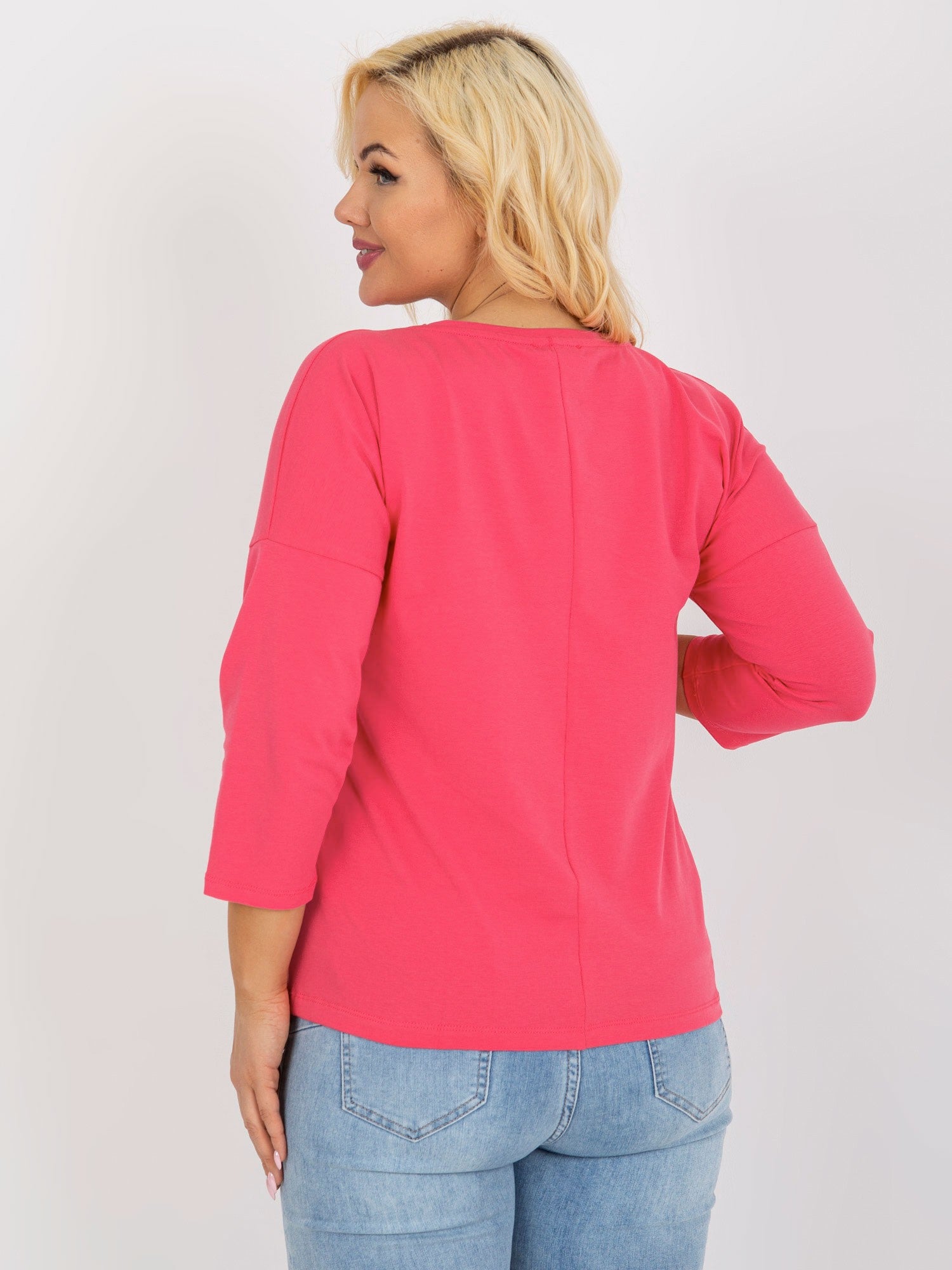 Różowa bawełniana bluzka plus size z dżetami