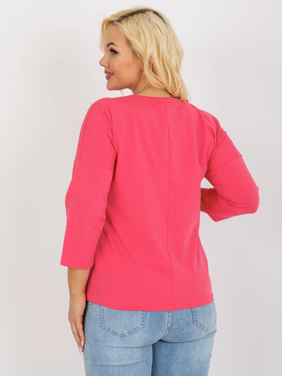 Różowa bawełniana bluzka plus size z dżetami
