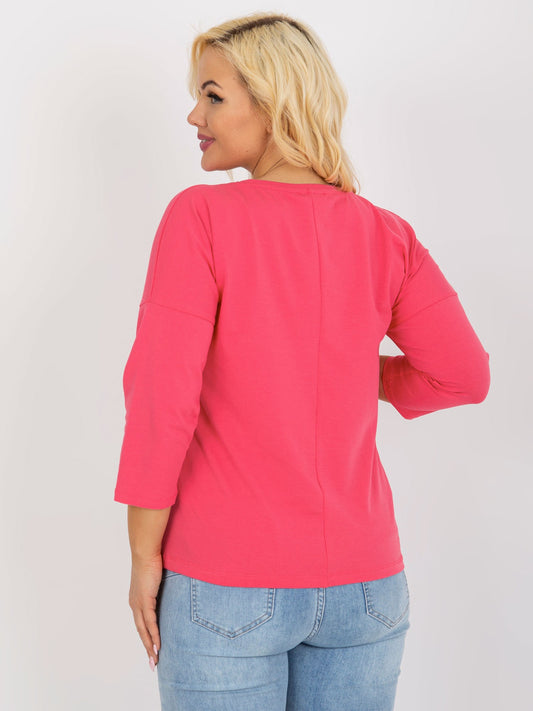 Różowa bawełniana bluzka plus size z dżetami