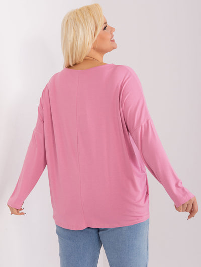Różowa bluzka plus size z długim rękawem