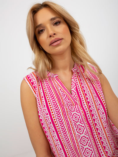 Różowa boho bluzka we wzory bez rękawów FRESH MADE