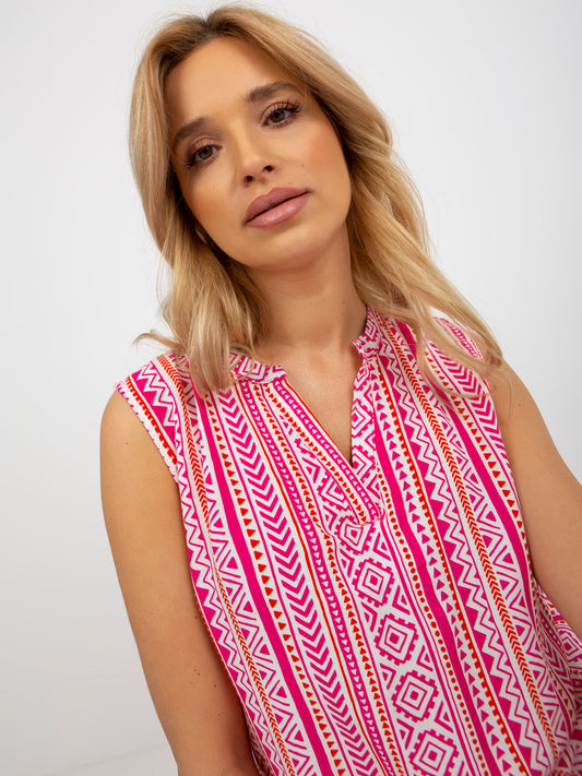 Różowa boho bluzka we wzory bez rękawów FRESH MADE