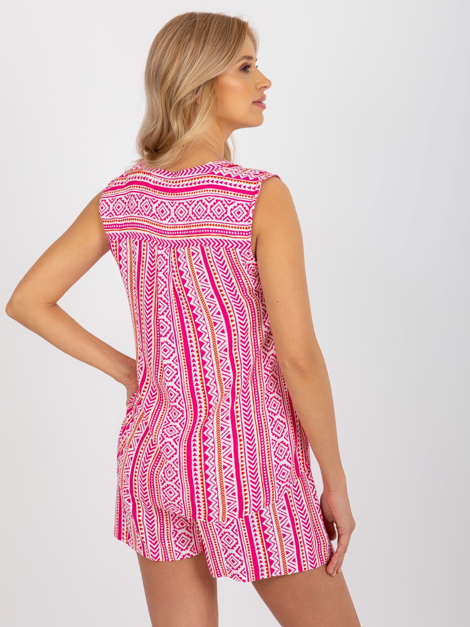Różowa boho bluzka we wzory bez rękawów FRESH MADE
