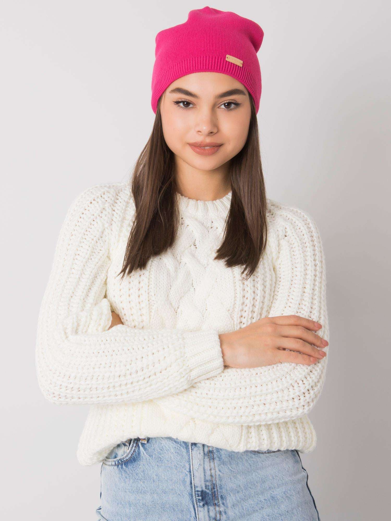 RUE PARIS Różowa czapka beanie damska